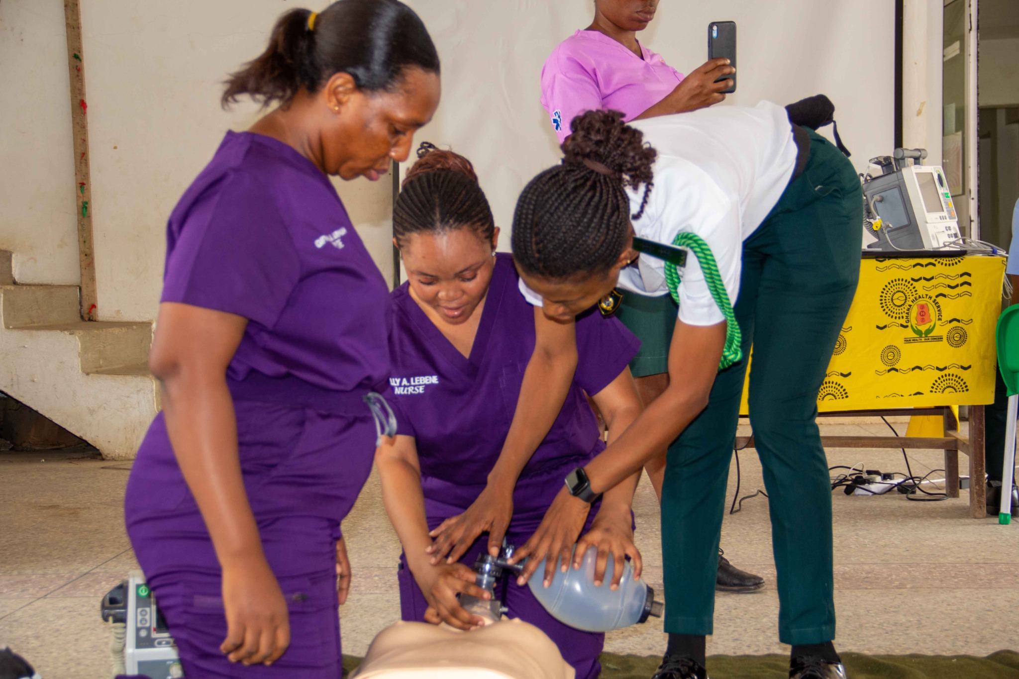 Clinical team participating in practical emergency training