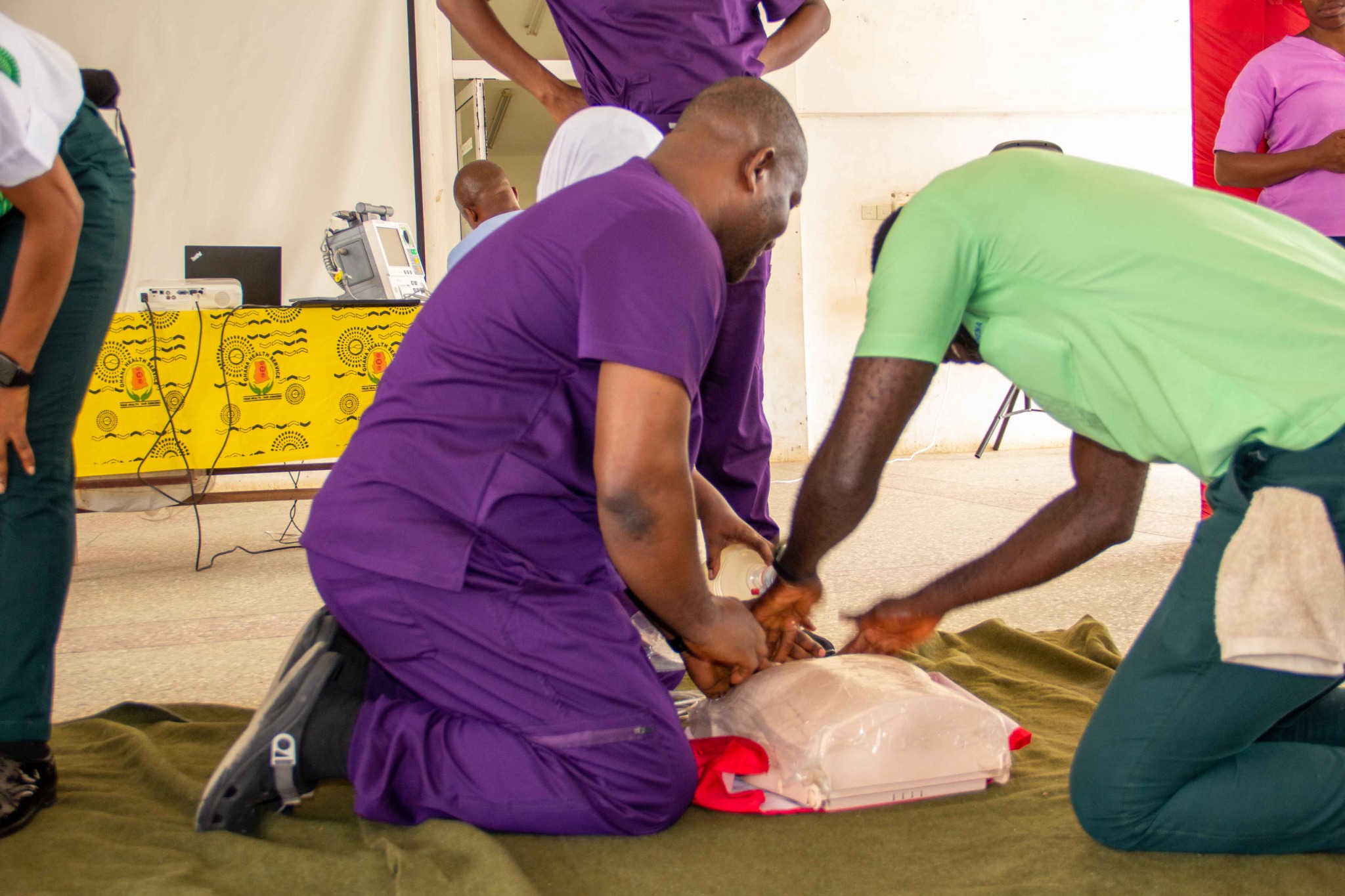 Healthcare professionals during practical training